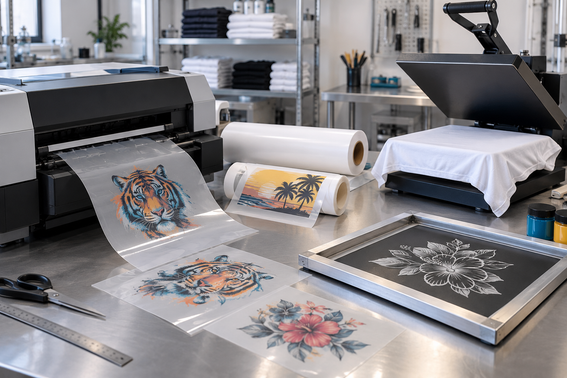 DTF dye-sublimation and screen-printing transfer media workflow