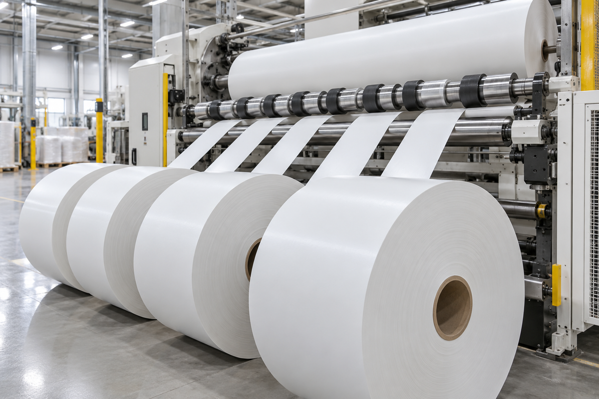 Wide-format paper roll slitting and converting