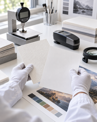 Fine-art paper texture and thickness testing in a laboratory